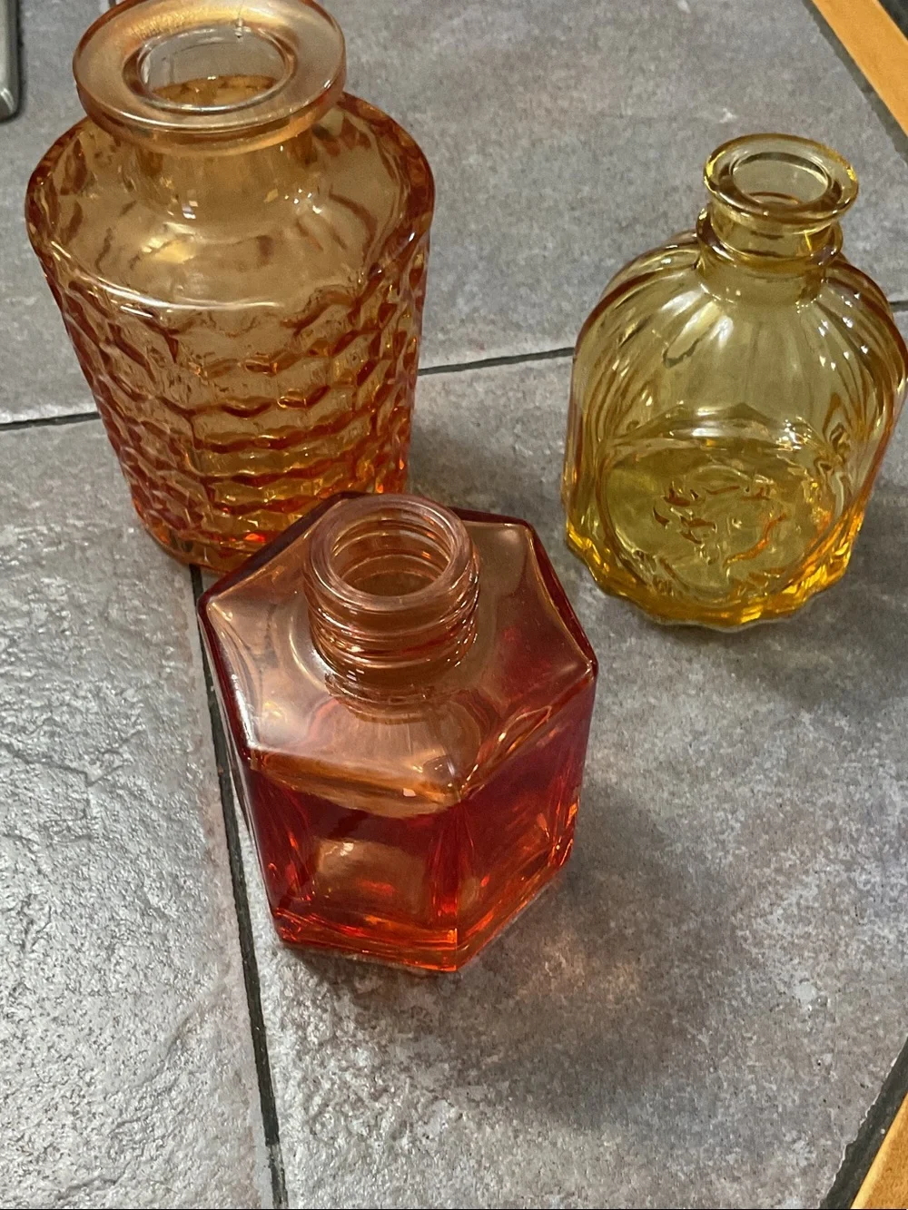 Vintage Amber & Orange Glass Accent Vases - Set of 3